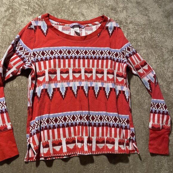 Victoria’s Secret Pajamas Women's Sz S Set Red  Fair Isle Holiday Thermal Pjs - Picture 3 of 6